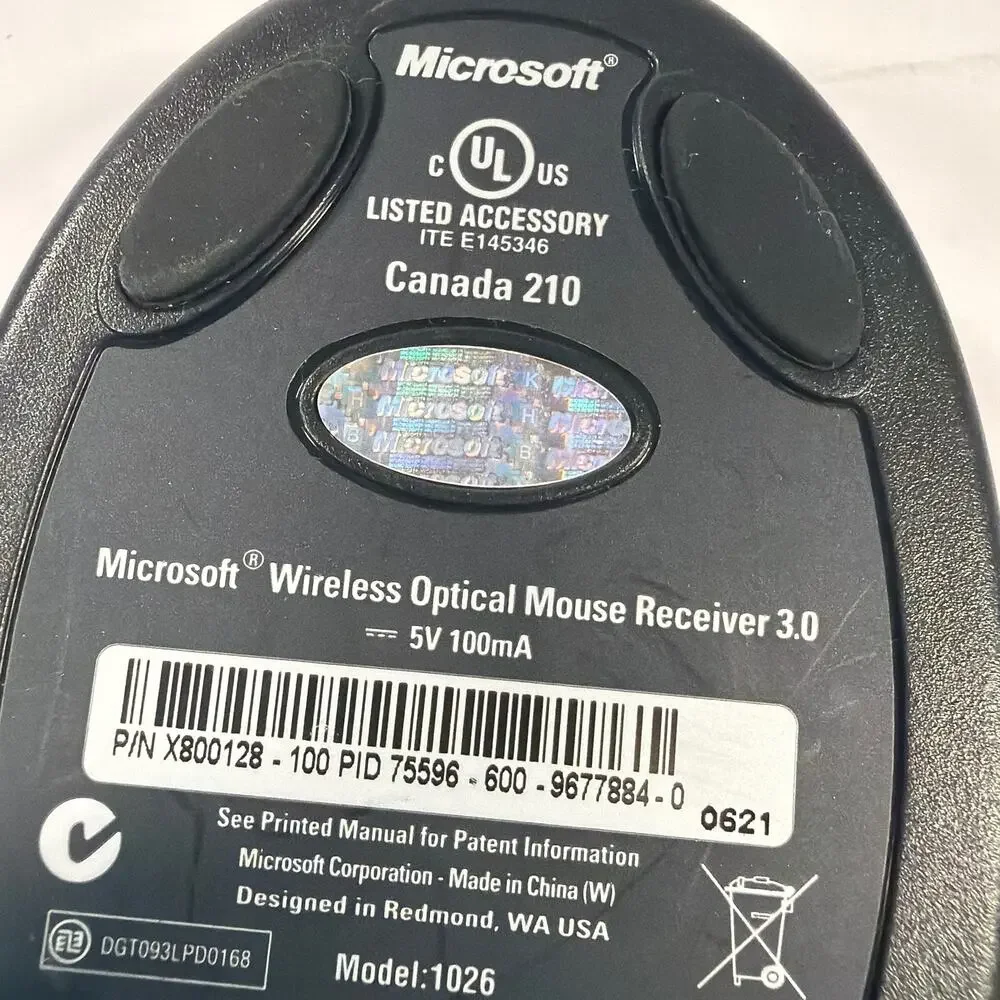Microsoft Wireless Optical Mouse Receiver 3.0 Model 1026 USB Receiver Black